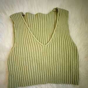 Green Plunging Crop Tank Knit Top
